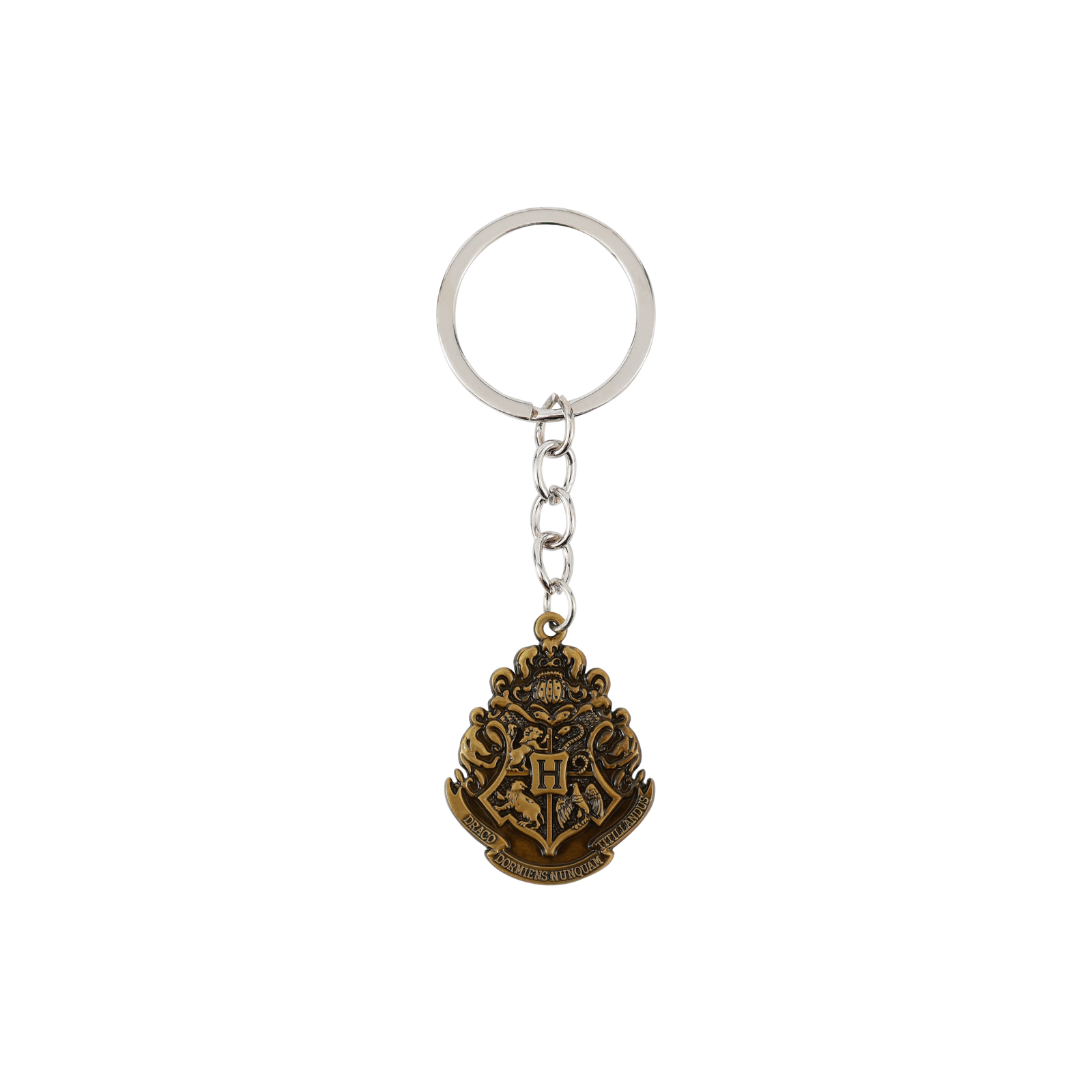 Keychain with a Hogwarts emblem on a white background