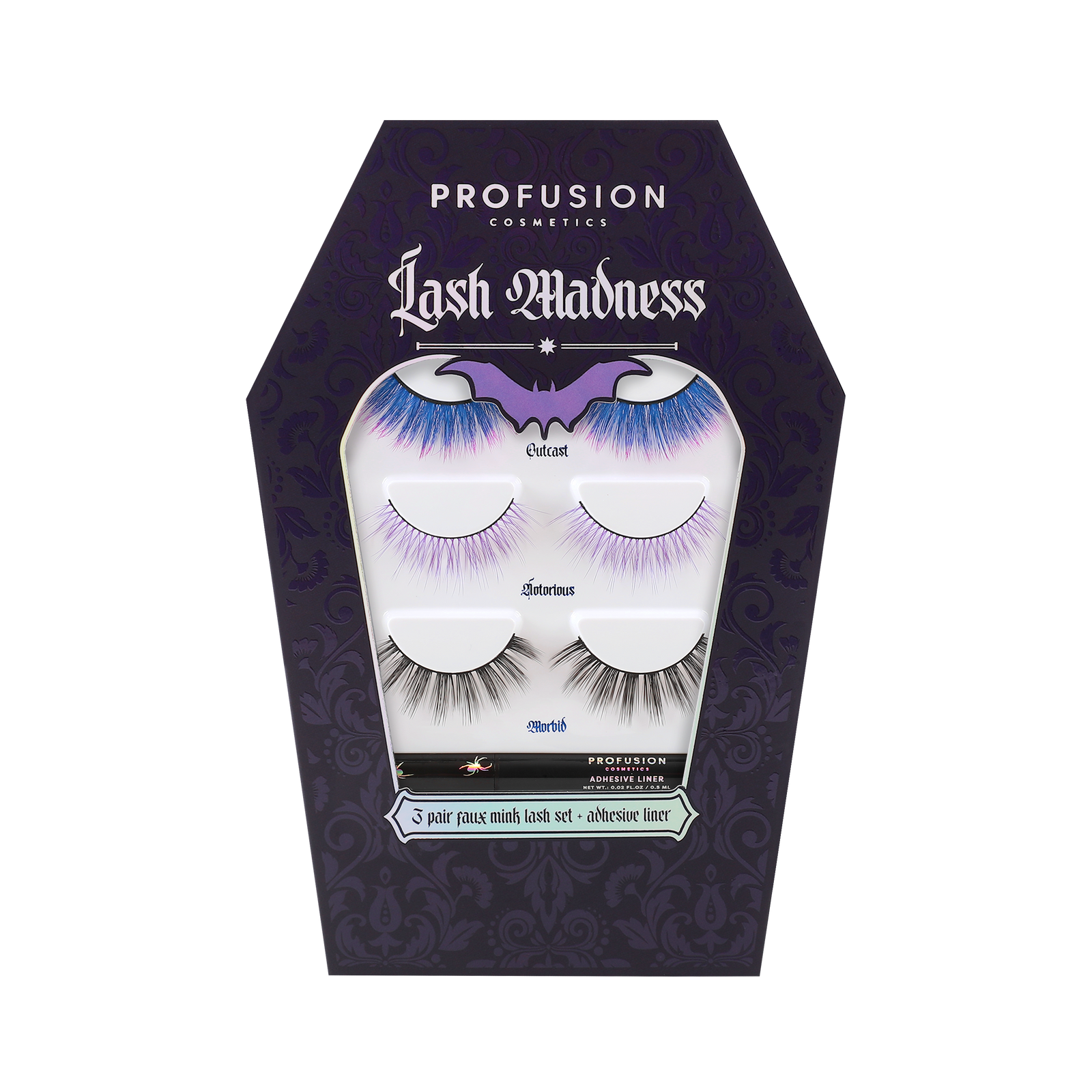 Gothic Makeup Lash Madness 3 Pair Faux Mink Eye Lashes Set, fake lashes