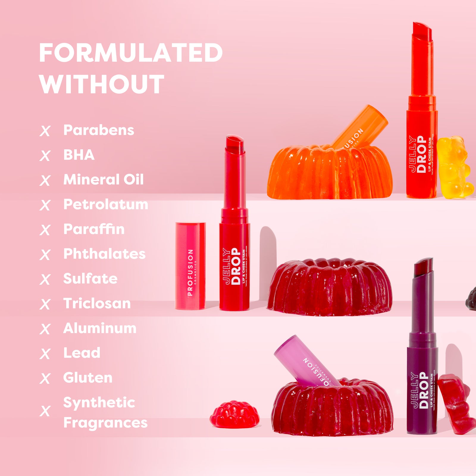 Jelly Drop Lip & Cheek Stain infographics photo with gummies