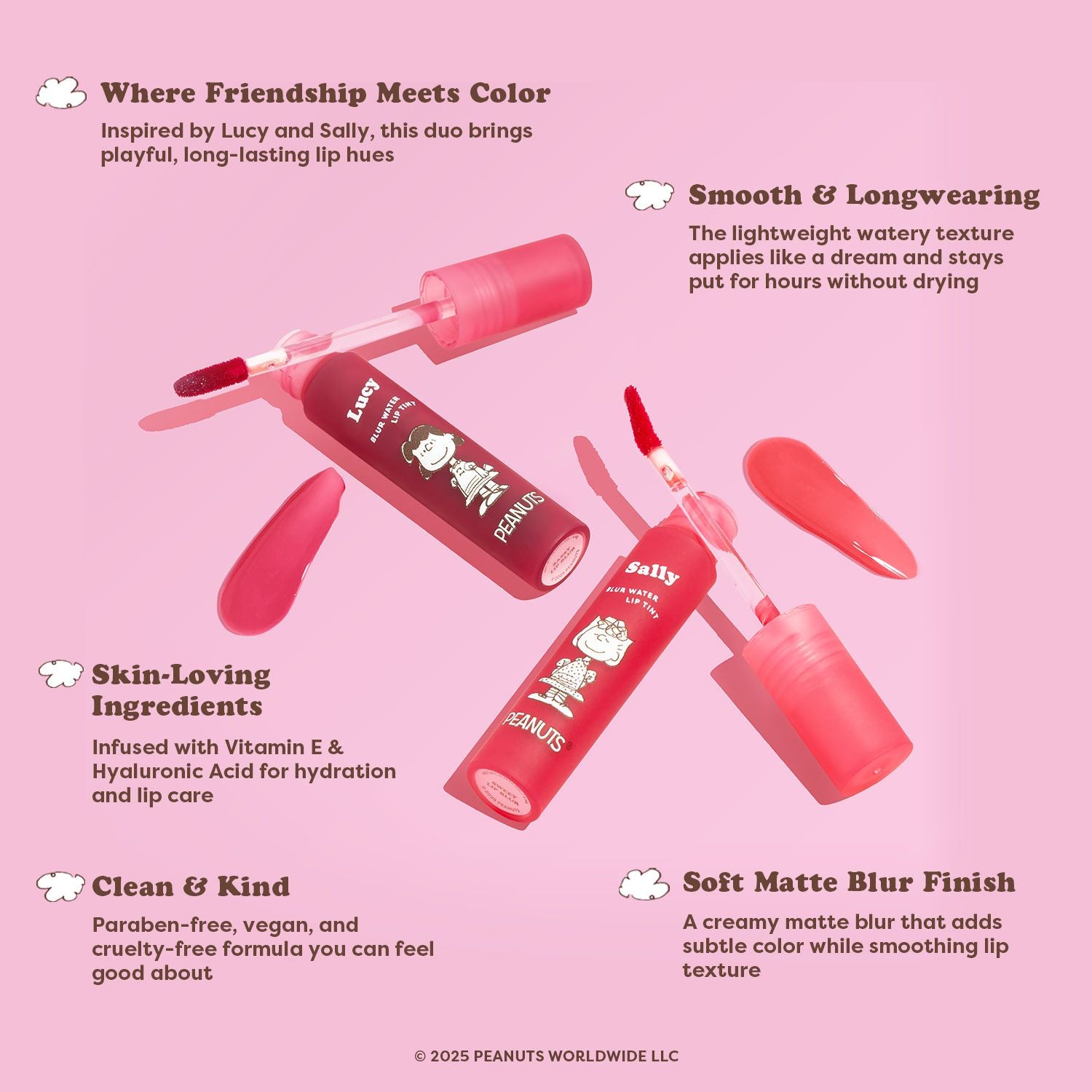 Peanuts 75th Blur Water Lip Tint Lucy and Sally infographics
