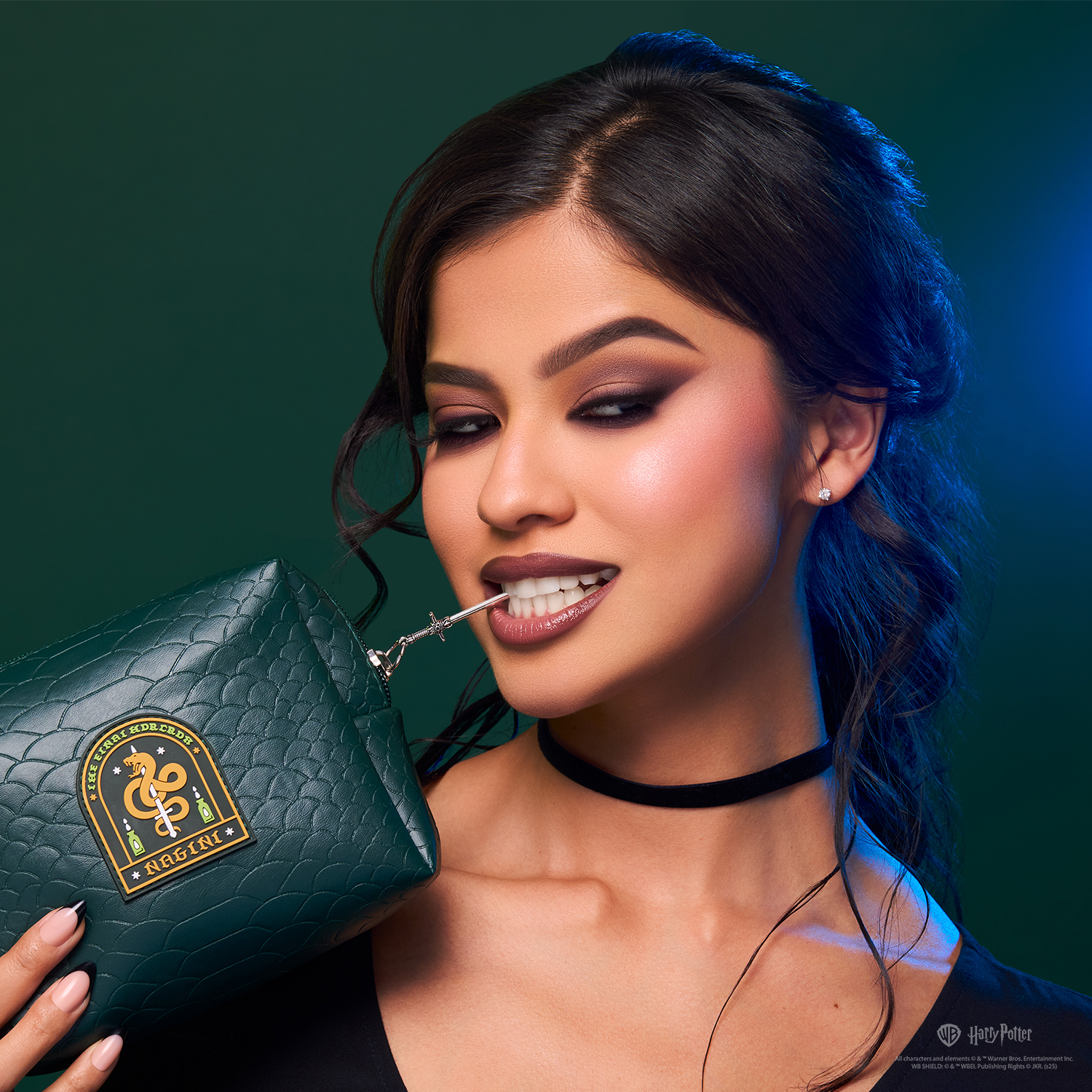 HP Dark Arts | Nagini Cosmetic Bag with Face Gems & Temporary Tattoo Model