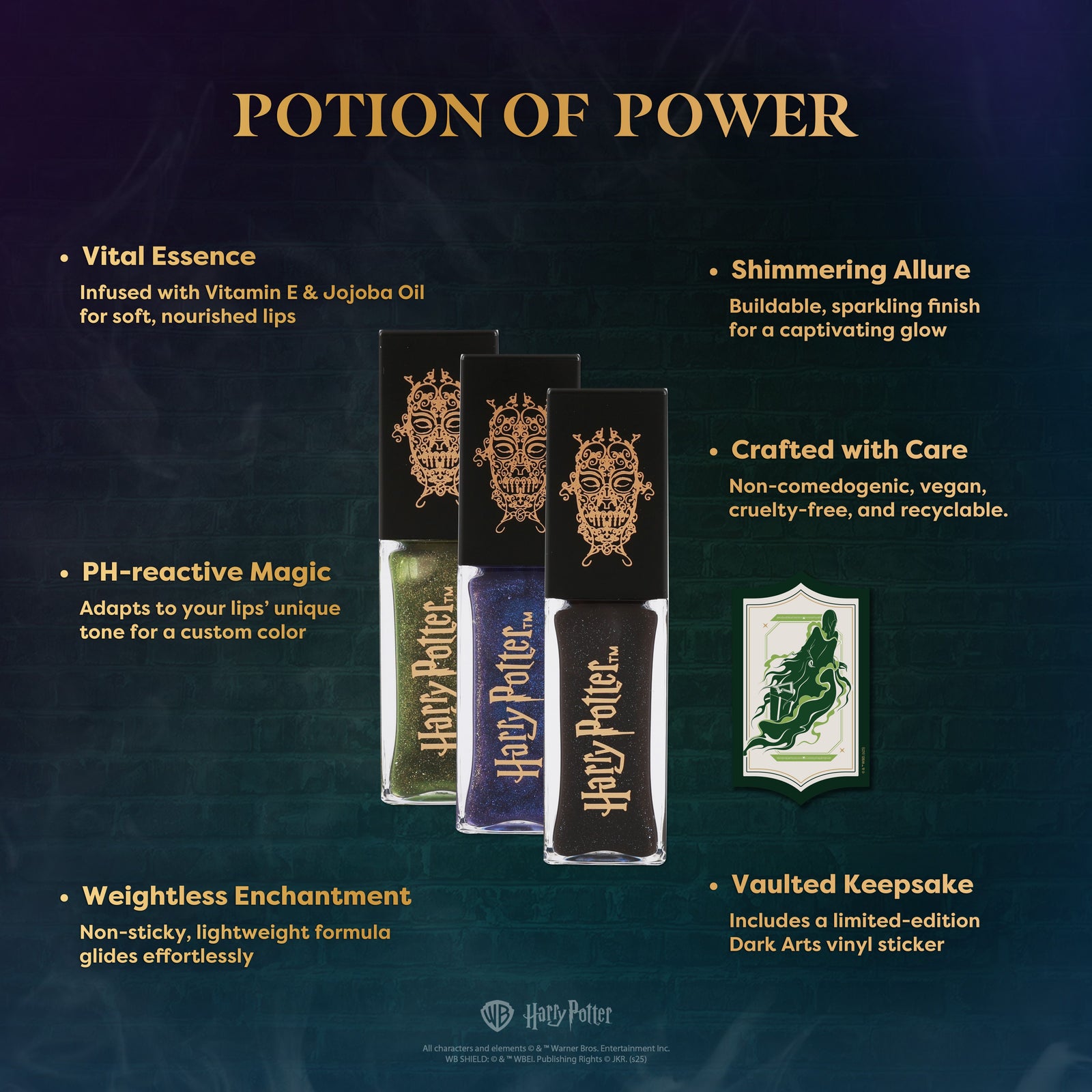 HP Dark Arts | Death Eater Bite Color Changing Shimmer Lip Oil Infographics