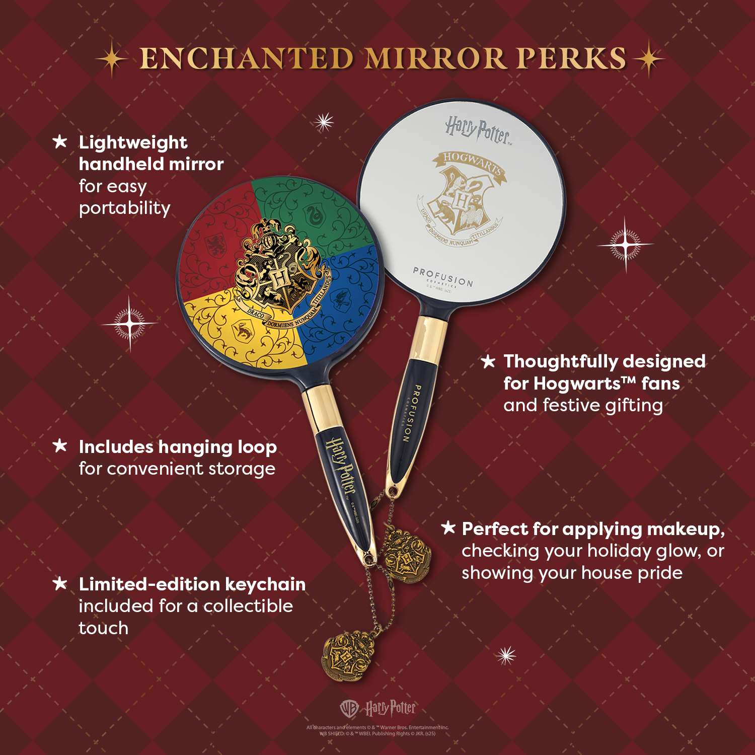 Harry Potter Holiday | Hogwarts™ House Pride Handheld Mirror Inforgraphics