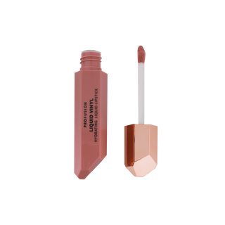 Profusion Cosmetics Liquid Vinyl Hydrating Liquid Lipstick in a warm nude shade with a sleek applicator.