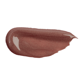 Swatch of Profusion Maple lip glaze in a shimmery brown shade on a light background.