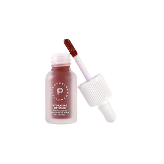 Profusion Blackberry Glaze hydrating lip stain in an open frosted bottle with the applicator wand showing the deep berry-brown shade.