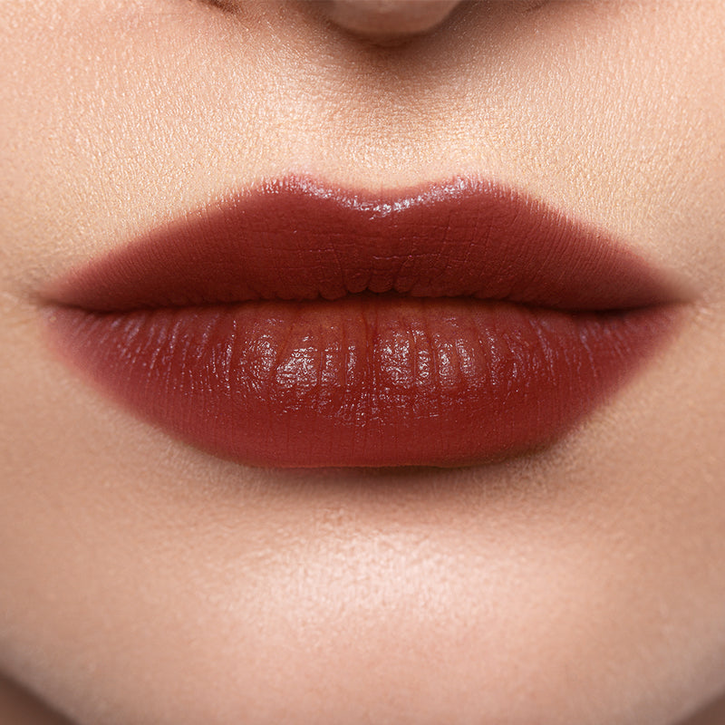 Close-up of lips wearing Profusion Blackberry Glaze, showing a deep brown-berry tint with a soft glossy finish.