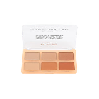Profusion Cosmetics Bronzer 6-Shade Bronzer Palette shown with lid open, featuring six warm matte and shimmer bronzer tones