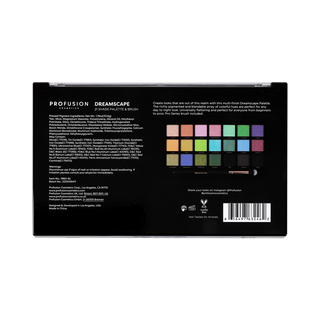 Back of the Profusion Cosmetics Dreamscape eyeshadow palette packaging.