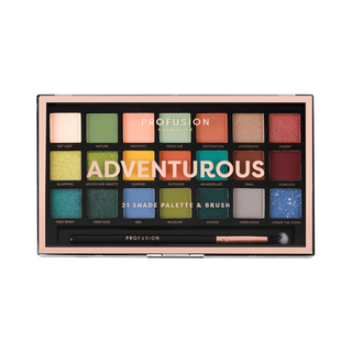 Profusion Cosmetics Adventurous 21-shade eyeshadow palette with included eyeshadow brush
