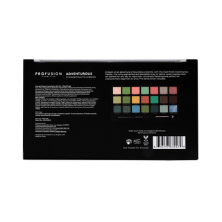 Back packaging of the Profusion Cosmetics Adventurous 21-shade eyeshadow palette