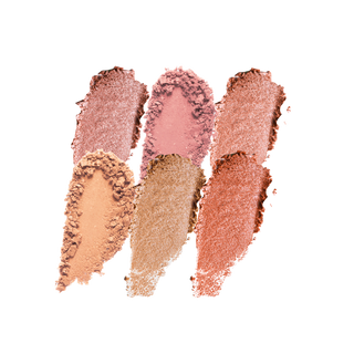 Profusion Cosmetics six-shade shimmery eyeshadow palette in pink, peach, and bronze tones.