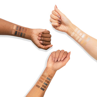 Arm swatches of the neutral and brown shades from the Profusion Cosmetics Moonstone 42 Shade Eyeshadow Palette.