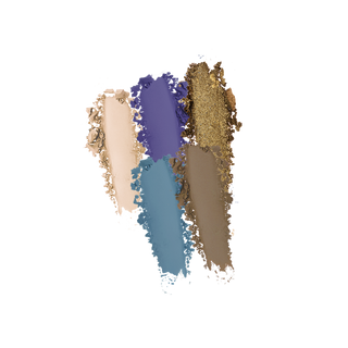 Profusion Cosmetics Blooming Beauty 5-Shade Palette with eyeshadow swatches in vibrant shades of beige, purple, gold, teal, and brown.