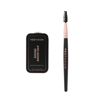 Profusion Cosmetics Good Brow Day Sculpting Brow Wax set with a dual-ended brush.