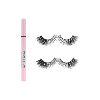 Profusion Cosmetics Matcha Love 2 Pair Lashes and Glue set, including two pairs of faux mink lashes and a quick-dry pink adhesive liner.