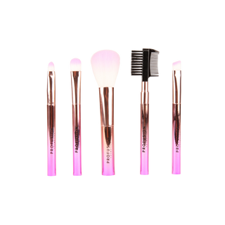 Profusion Cosmetics Crimson Mini Brushes 5-Piece Mini Brush Set featuring pink and rose gold handles