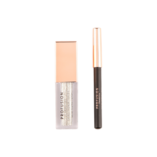 Profusion Cosmetics 2-piece eye makeup set featuring a shimmering silver liquid eyeshadow and a black eyeliner pencil