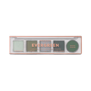 Five-shade eyeshadow palette with matte and shimmer green tones.