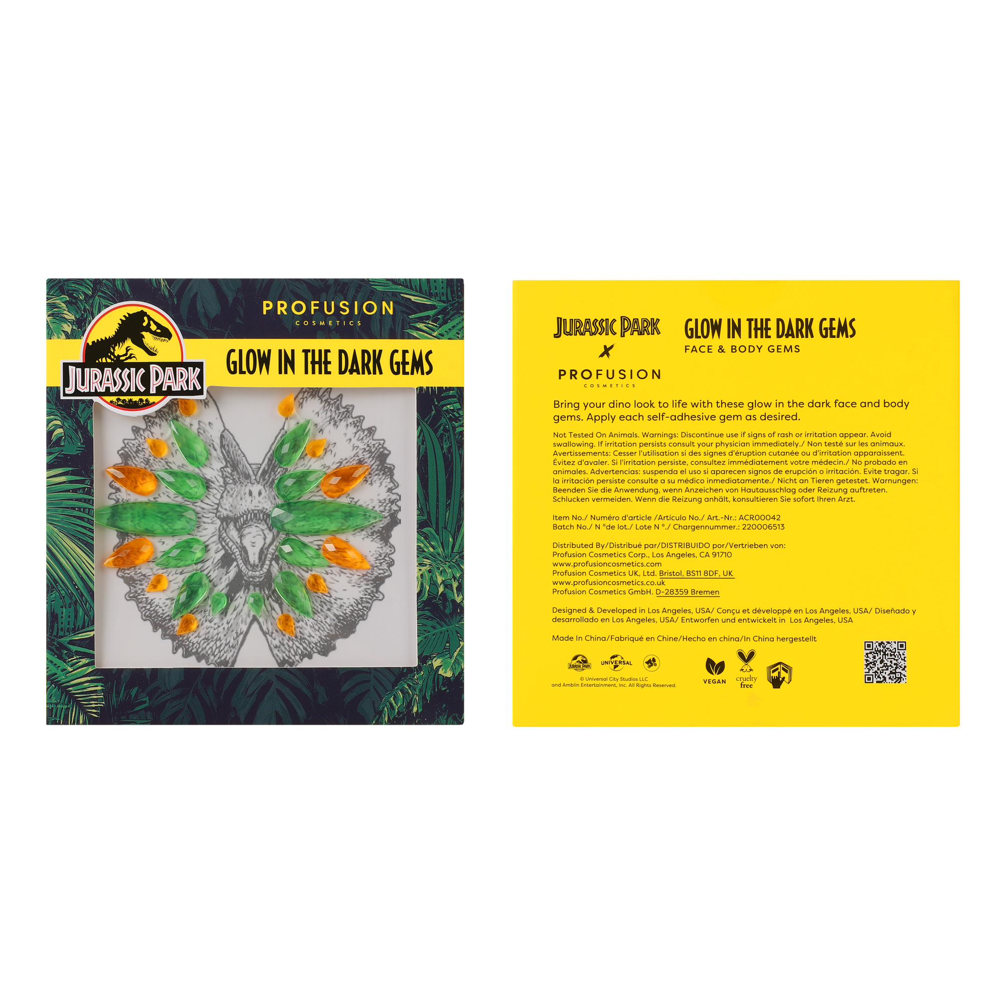 glow in the dark gems in its packaging showing front and back of the packaging. 