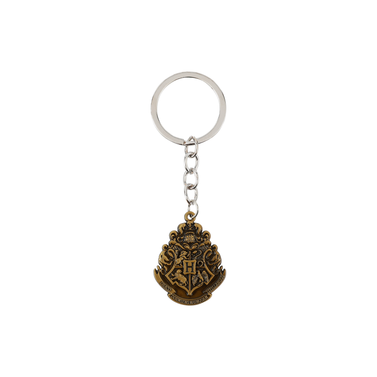 Keychain with a Hogwarts emblem on a white background