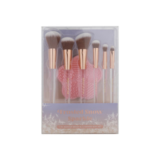 Brillo de nieve helada | Juego de brochas de maquillaje y tapete de limpieza de 7 piezas