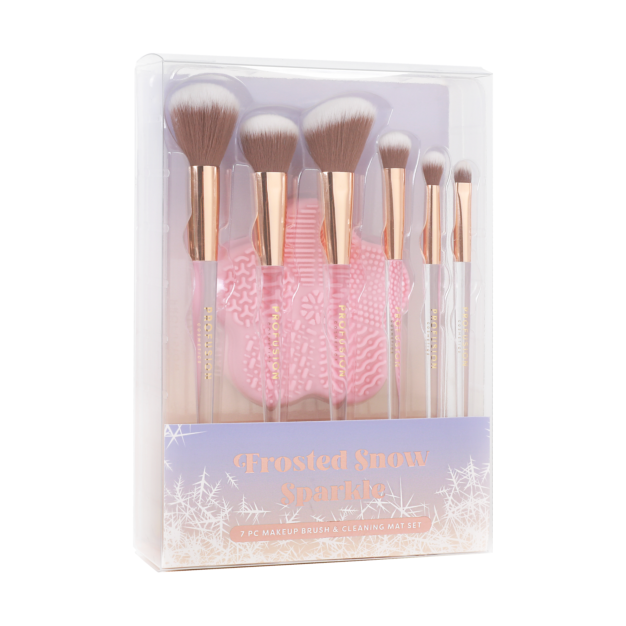 6 makeup brushes with cleaner pad in a box