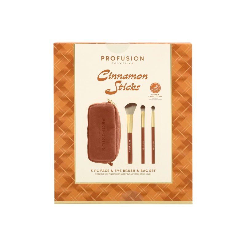 Pumpkin Spice | Cinnamon Sticks 3 PC Face & Eye Brush & Bag Set