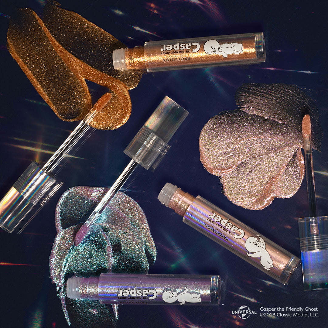 three lip toppers in pink iridescent, lilac iridescent, light copper iridescent