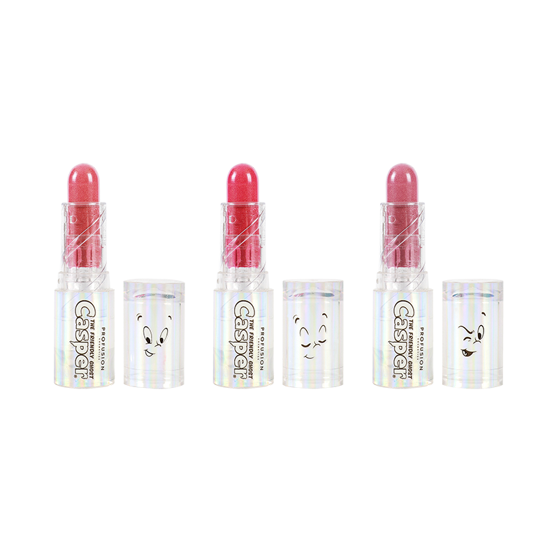 uncap three different shades of lip balm colors in red hues