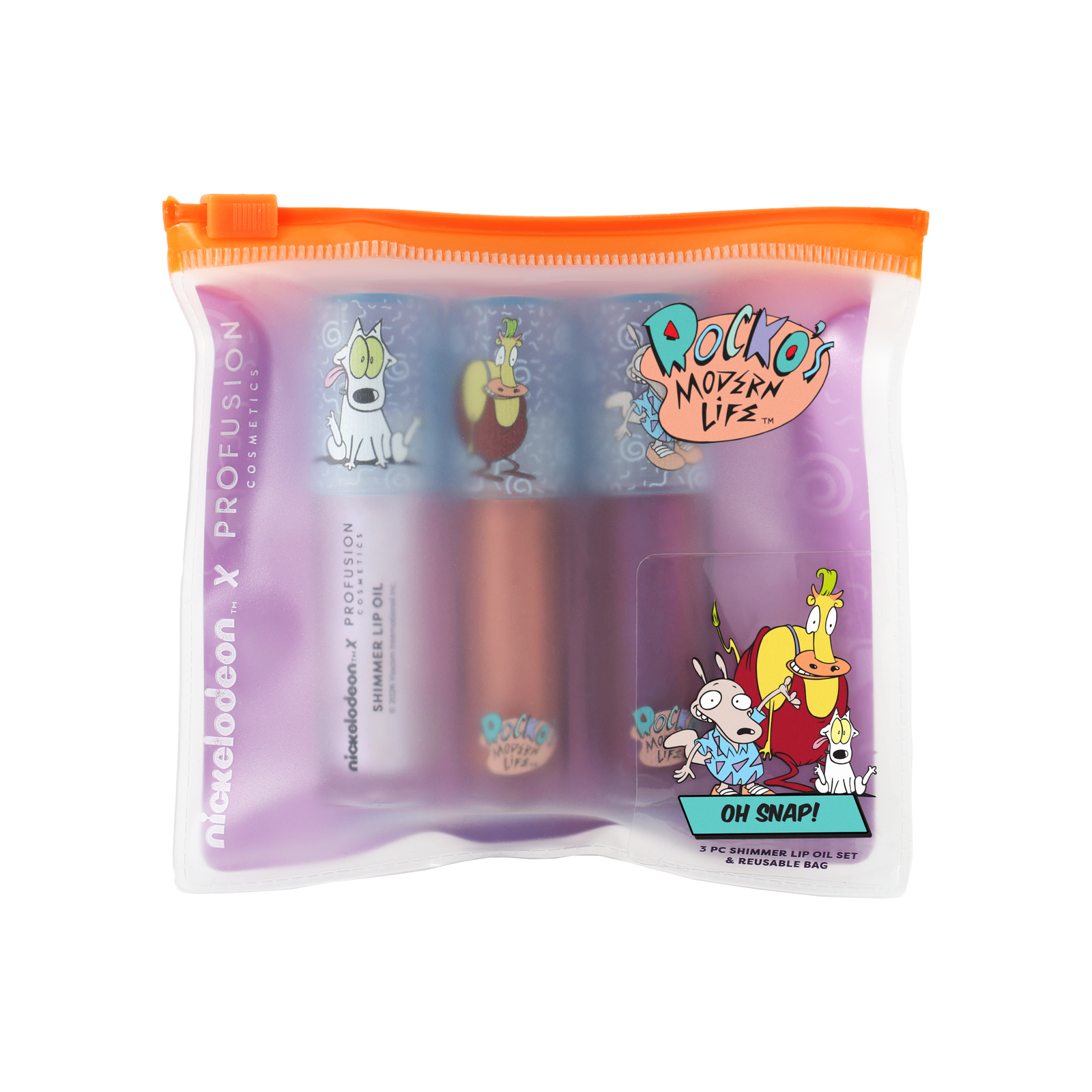 Rocko's Modern Life | Oh Snap! 3 PC Shimmer Lip Oil with Cosmetic Bag