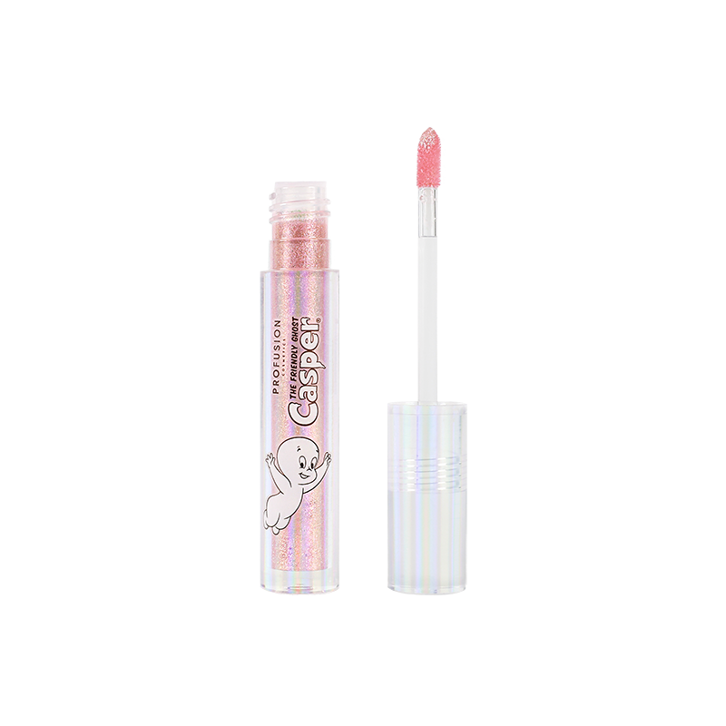 Pink iridescent lip topper opened showing lip applicator 