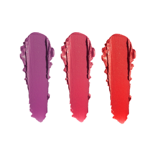 swatches of three different shades of red hue colors from the lip balm