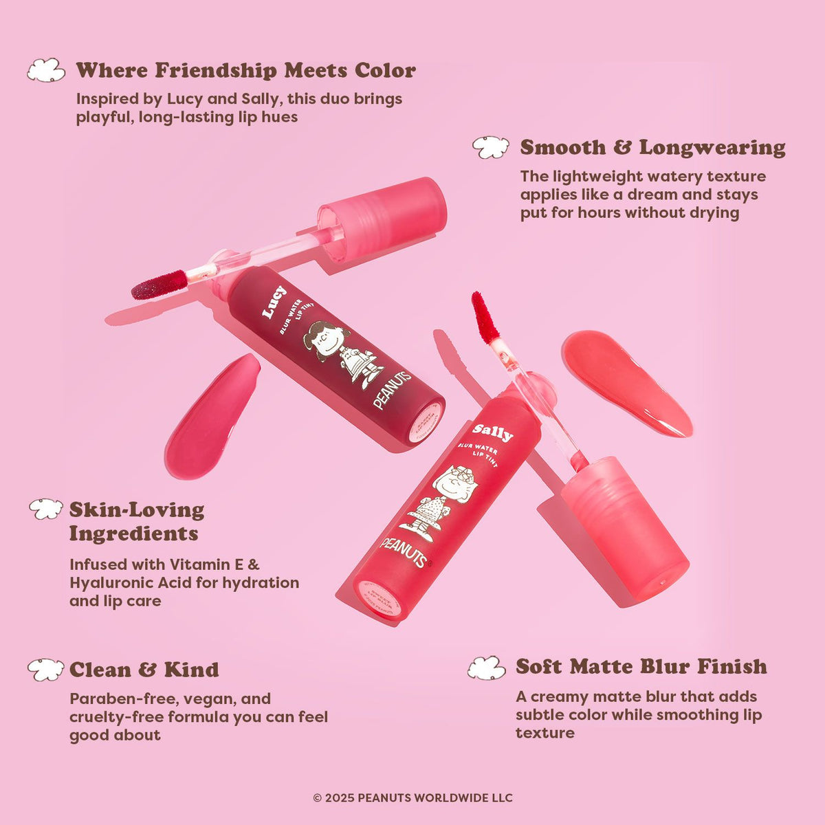Peanuts 75th Blur Water Lip Tint Lucy and Sally infographics