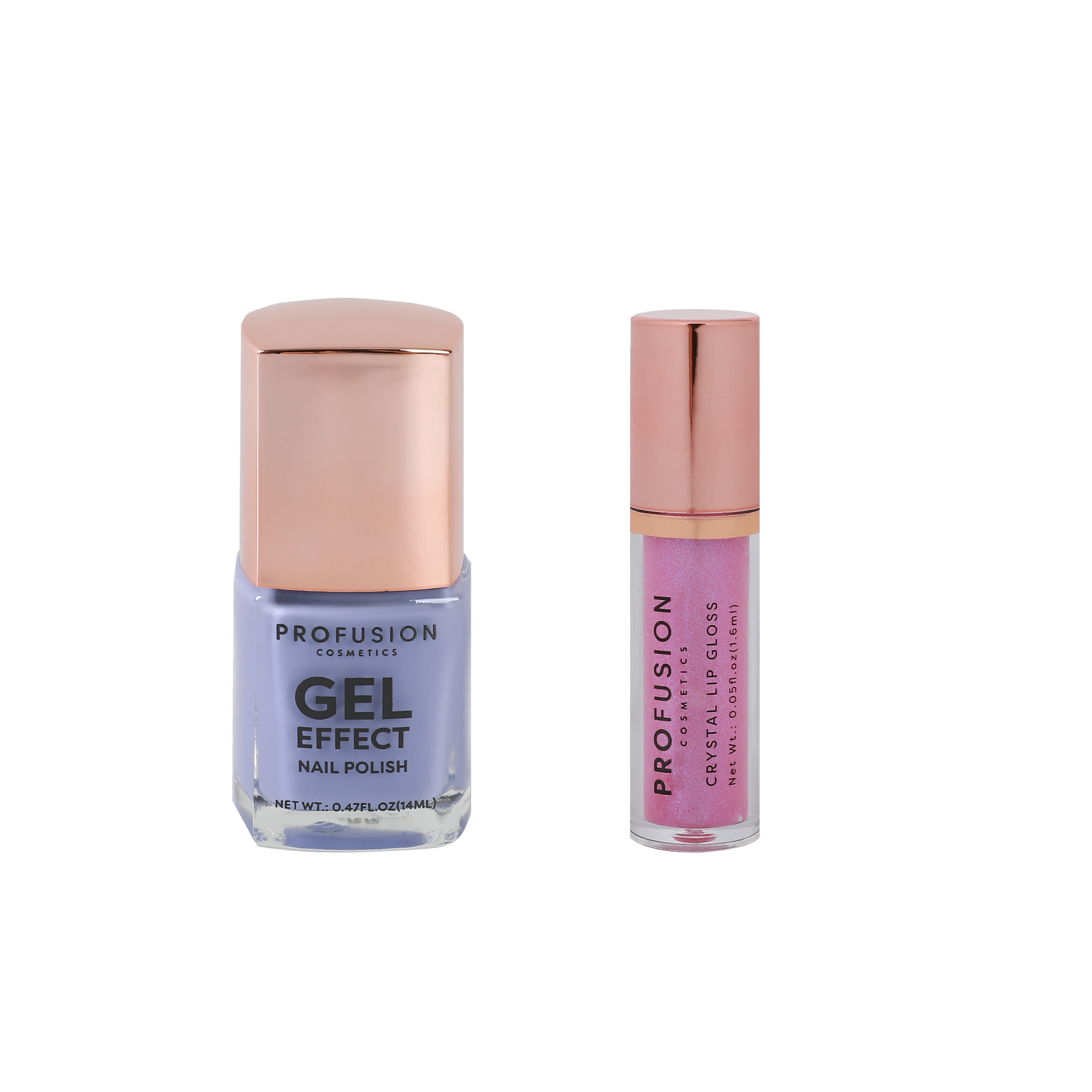 Purple nail polish set with lip gloss
