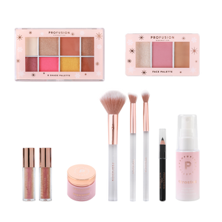 10 piece eye shadow makeup brushes and eye palettes and setting spray and eyeliner