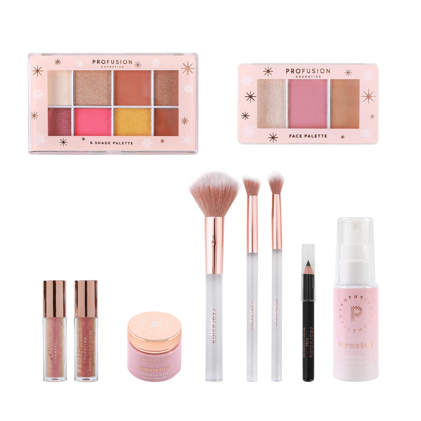 10 piece eye shadow makeup brushes and eye palettes and setting spray and eyeliner