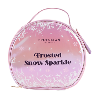 frosted snow sparkly makeup cosmetic bag in pink color
