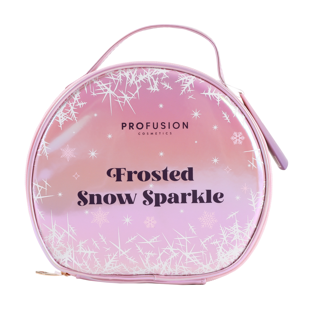 frosted snow sparkly makeup cosmetic bag in pink color