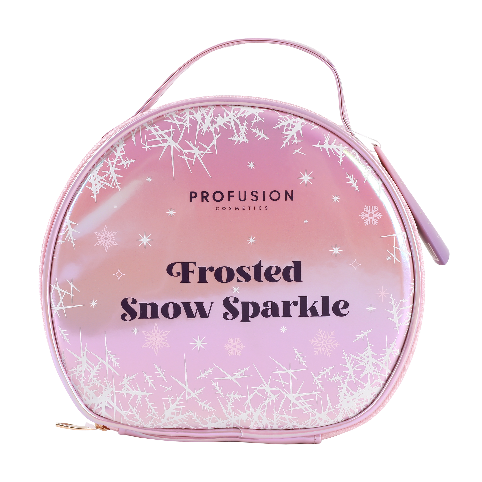 frosted snow sparkly makeup cosmetic bag in pink color