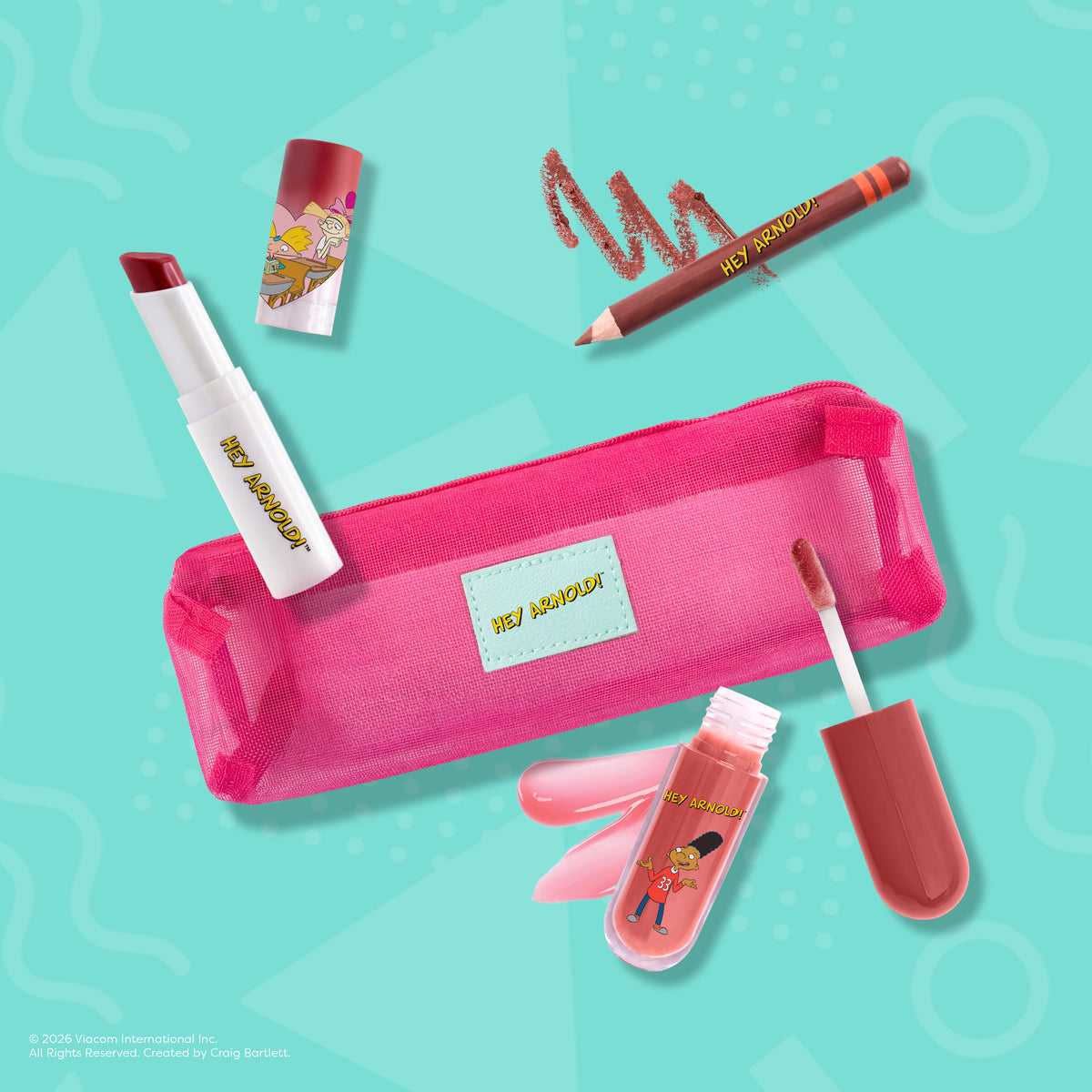 Hey Arnold!| Sidewalk Stories - 3 PC Lip Kit Set with Cosmetic Bag