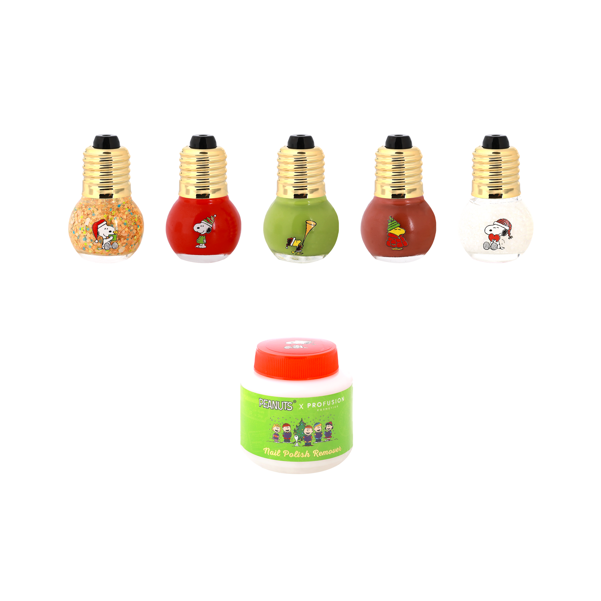 Peanuts Holiday | Sparkling With Joy 5 PC Nail Polish Set & Nail Polish Remover