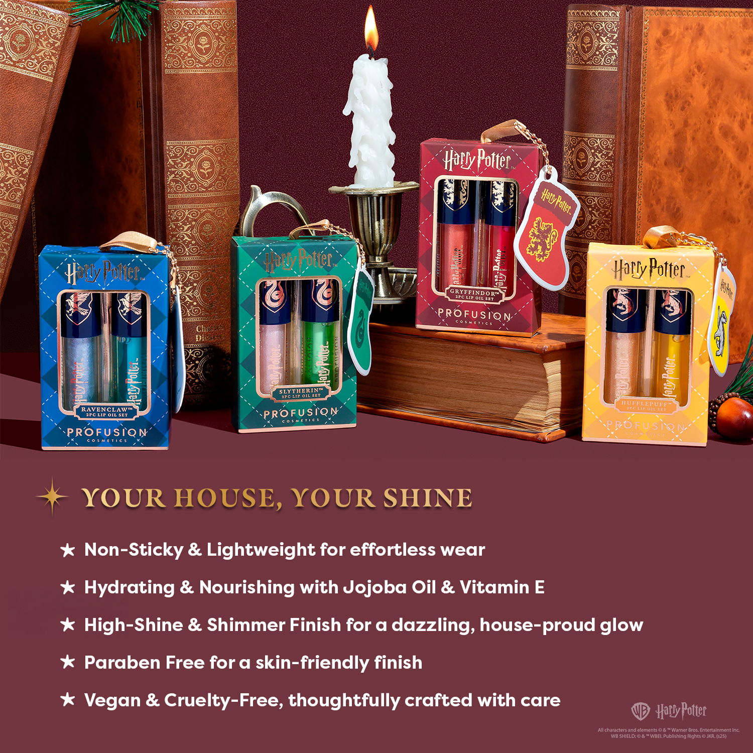 Harry Potter Holiday | Gryffindor™ Slytherin™ Hufflepuff™ Raven Claw™ Lip Duo Set Infographics