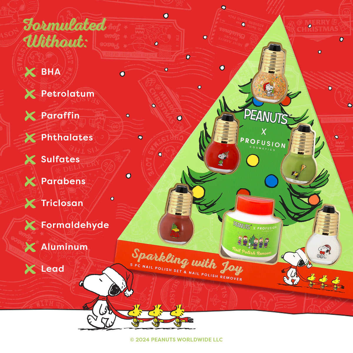 Peanuts Holiday | Sparkling With Joy 5 PC Nail Polish Set & Nail Polish Remover