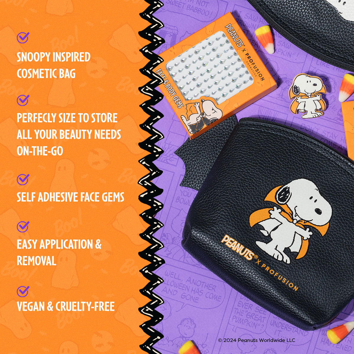 Peanuts Halloween | Count Snoopy Cosmetic Bag Set with Gems