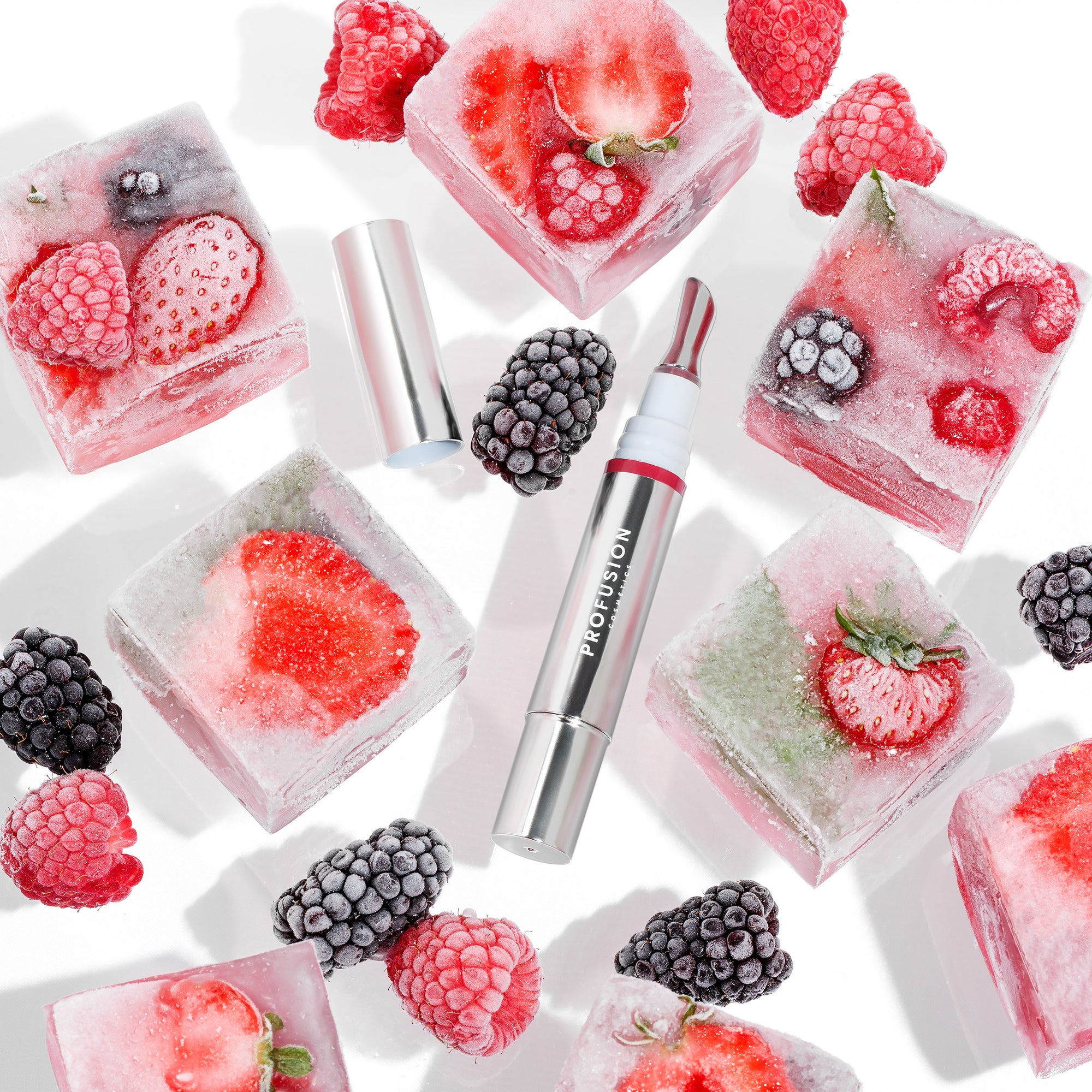 Frosted Kiss with frozen fruits in ice cubes