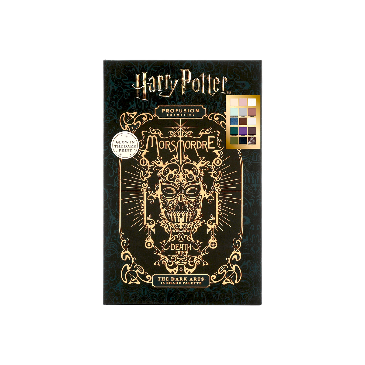 HP Dark Arts | The Dark Arts 15 Shade Palette closed to show Glow Print