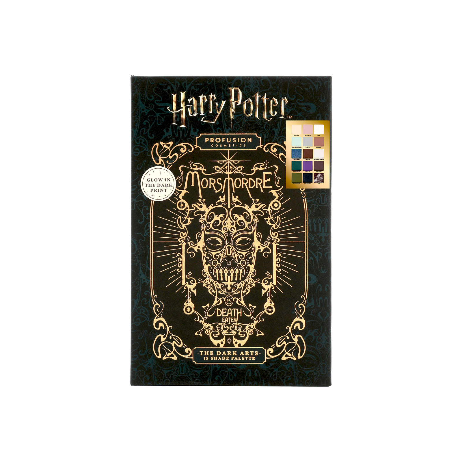 HP Dark Arts | The Dark Arts 15 Shade Palette closed to show Glow Print