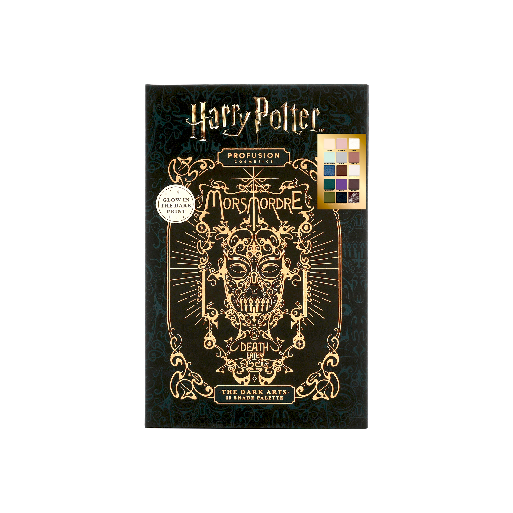 HP Dark Arts | The Dark Arts 15 Shade Palette closed to show Glow Print