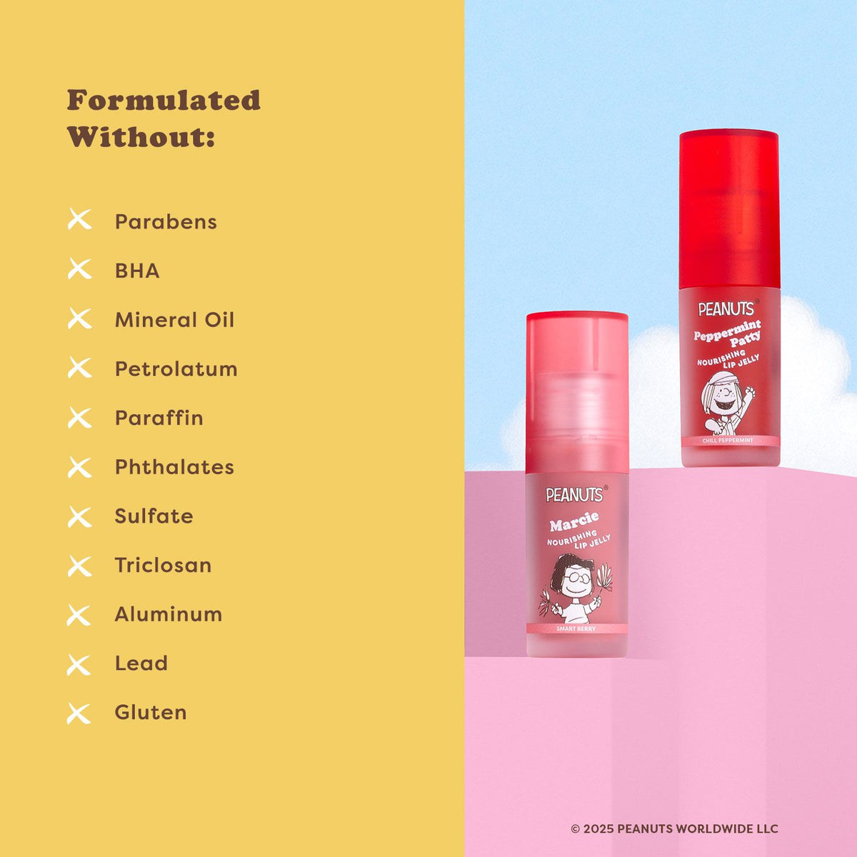 Peanuts 75th Lip Jelly Peppermint Patty and Marcie infographics